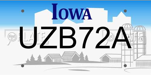 UZB72A Iowa License Plate