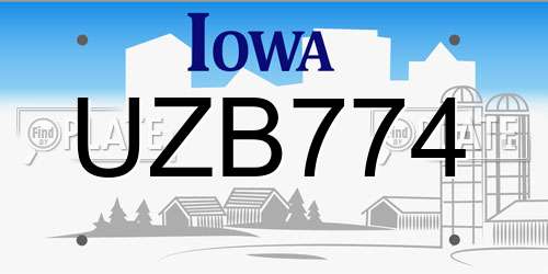 UZB774 Iowa License Plate