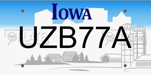 UZB77A Iowa License Plate