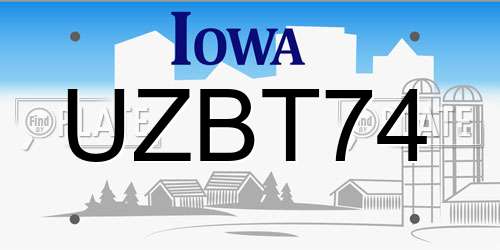 UZBT74 Iowa License Plate