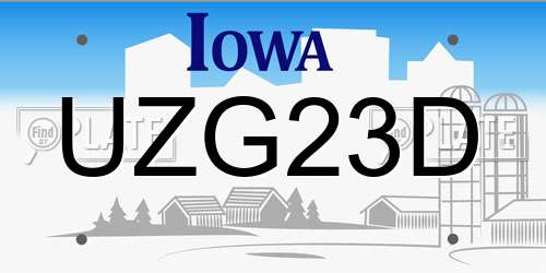 UZG23D Iowa License Plate