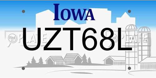 UZT68L Iowa License Plate