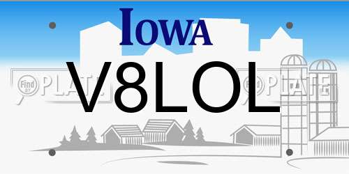 V8LOL Iowa License Plate