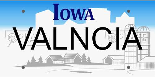 VALNCIA Iowa License Plate