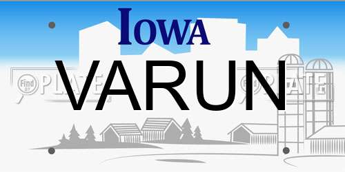 VARUN Iowa License Plate