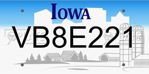 VB8E221 Iowa License Plate