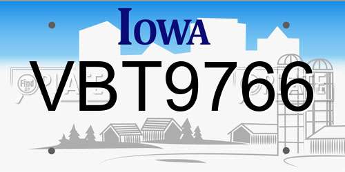 VBT9766 Iowa License Plate