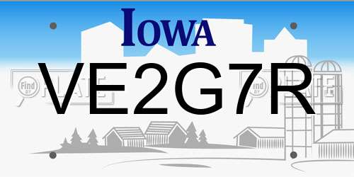 VE2G7R Iowa License Plate
