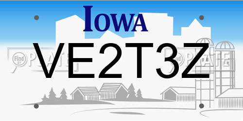 VE2T3Z Iowa License Plate