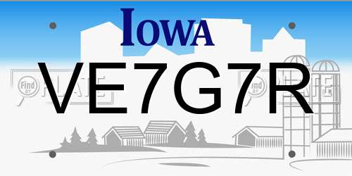 VE7G7R Iowa License Plate