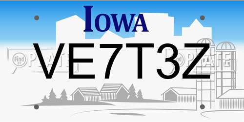 VE7T3Z Iowa License Plate