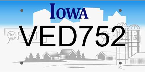 VED752 Iowa License Plate