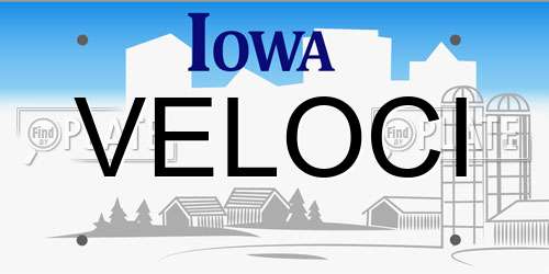 VELOCI Iowa License Plate