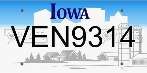 VEN9314 Iowa License Plate