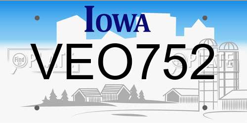 VEO752 Iowa License Plate