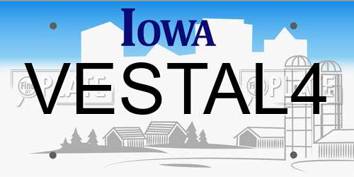 VESTAL4 Iowa License Plate