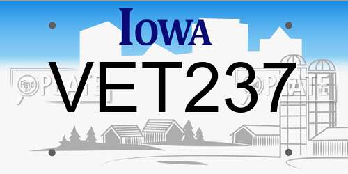 VET237 Iowa License Plate