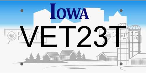 VET23T Iowa License Plate