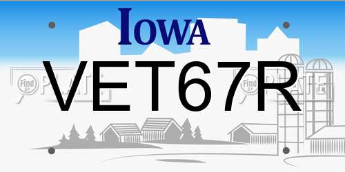 VET67R Iowa License Plate