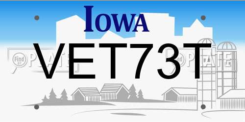 VET73T Iowa License Plate
