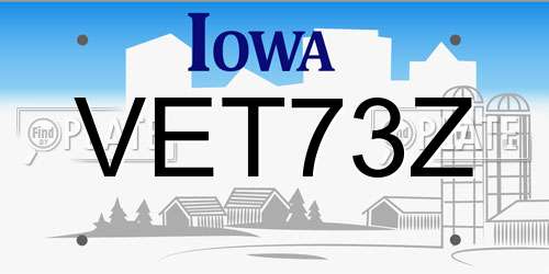 VET73Z Iowa License Plate