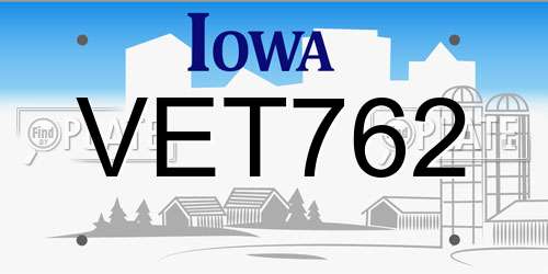 VET762 Iowa License Plate