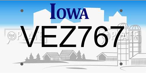 VEZ767 Iowa License Plate