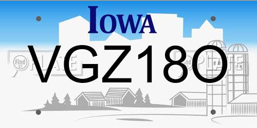 VGZ18O Iowa License Plate