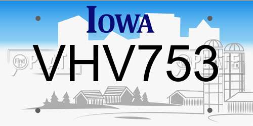 VHV753 Iowa License Plate