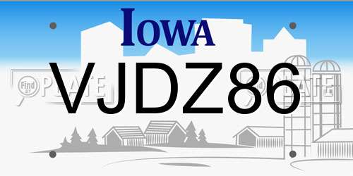 VJDZ86 Iowa License Plate