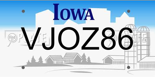 VJOZ86 Iowa License Plate