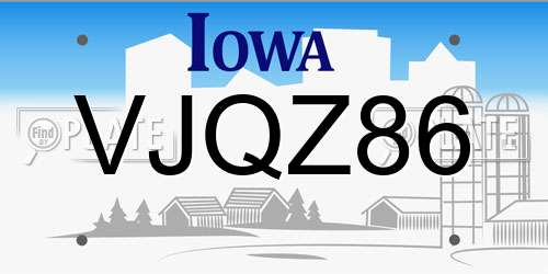 VJQZ86 Iowa License Plate