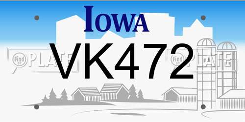 VK472 Iowa License Plate