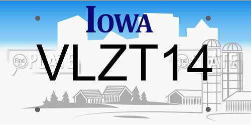 VLZT14 Iowa License Plate