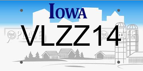 VLZZ14 Iowa License Plate