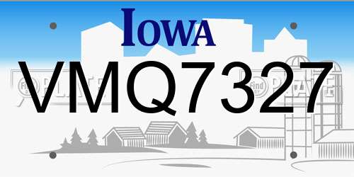 VMQ7327 Iowa License Plate