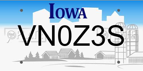 VN0Z3S Iowa License Plate