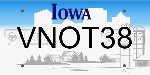 VNOT38 Iowa License Plate