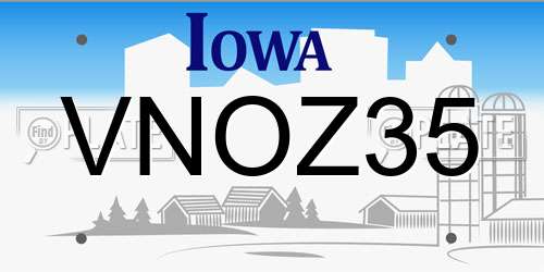VNOZ35 Iowa License Plate