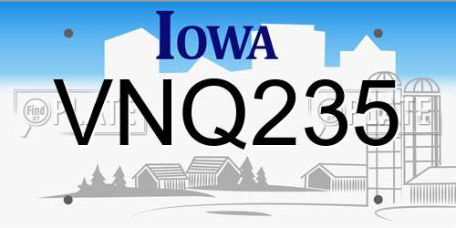 VNQ235 Iowa License Plate