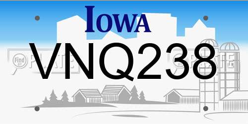 VNQ238 Iowa License Plate