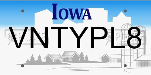 VNTYPL8 Iowa License Plate