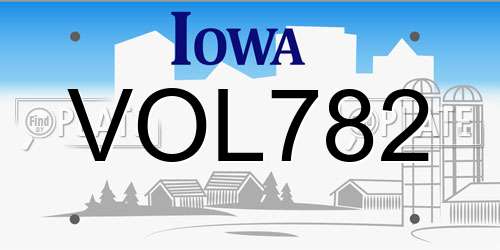VOL782 Iowa License Plate