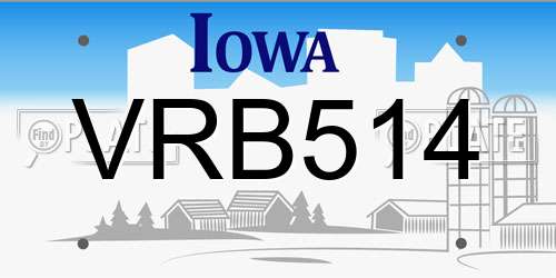 VRB514 Iowa License Plate