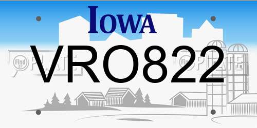 VRO822 Iowa License Plate