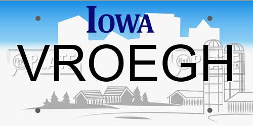 VROEGH Iowa License Plate