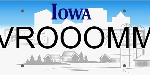VROOOMM Iowa License Plate