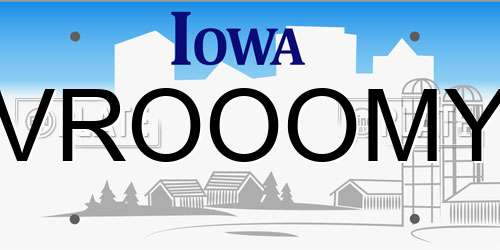 VROOOMY Iowa License Plate