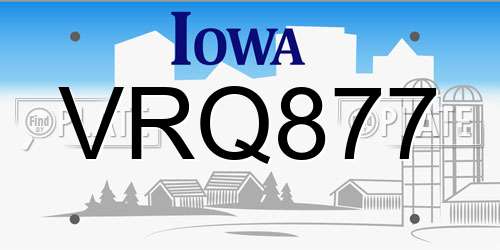 VRQ877 Iowa License Plate