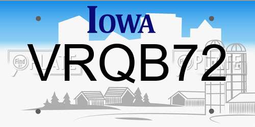 VRQB72 Iowa License Plate